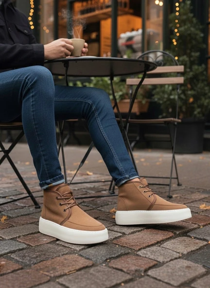 Bağcıklı İçi Kürklü Erkek Sneaker Bot TABA SÜET (KREM TABAN) ürün görseli 1