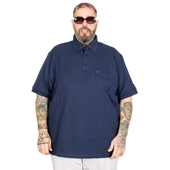 Battal Beden Erkek Tshirt Polo Yaka Cepli Klasik Pike 20552 Indigo ürün görseli 1