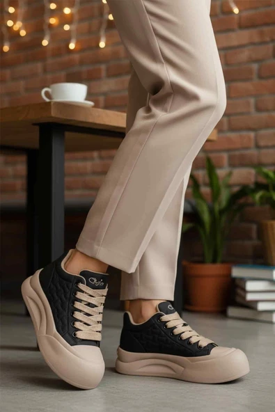 Siyah Bağcıklı Kadın Sneaker Bot - Resim 3