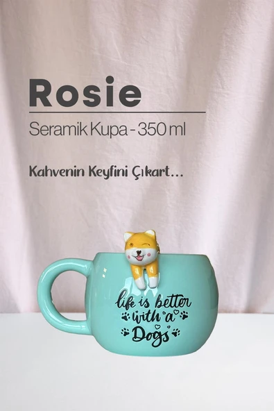 Tilki ve Köpek Figürlü Seramik Kupa 350 ml - Resim 2