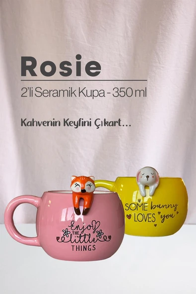 Tilki ve Tavşan Figürlü Seramik Kupa 350 ml ürün görseli 1