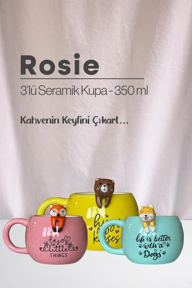 Ayı, Köpek ve Tilki Seramik Kupa 350 ml ürün görseli 1