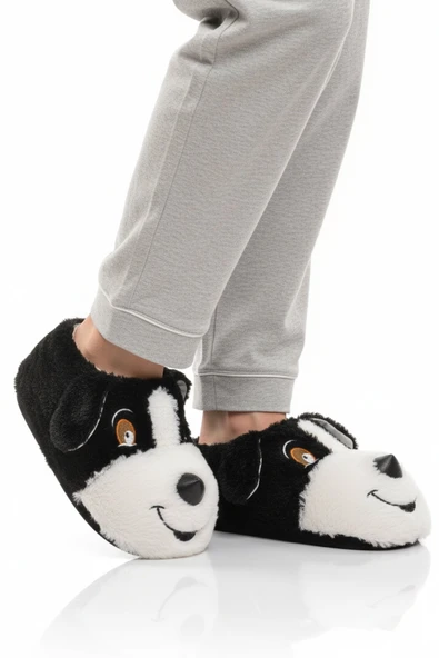 Siyah Köpek Desenli Unisex Panduf ürün görseli 1
