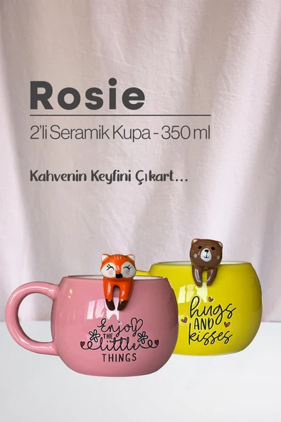 Tilki ve Ayı Figürlü Seramik Kupa 350 ml ürün görseli 1