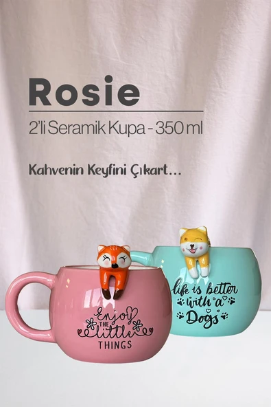 Tilki ve Köpek Figürlü Seramik Kupa 350 ml ürün görseli 1