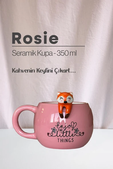 Tilki ve Ayı Figürlü Seramik Kupa 350 ml - Resim 3