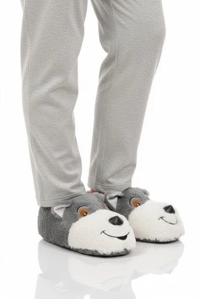 Gri Köpek Desenli Unisex Panduf ürün görseli 1