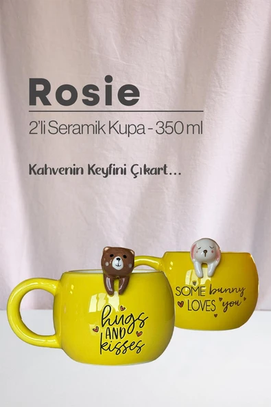 Ayı ve Tavşan Figürlü Seramik Kupa 350 ml ürün görseli 1