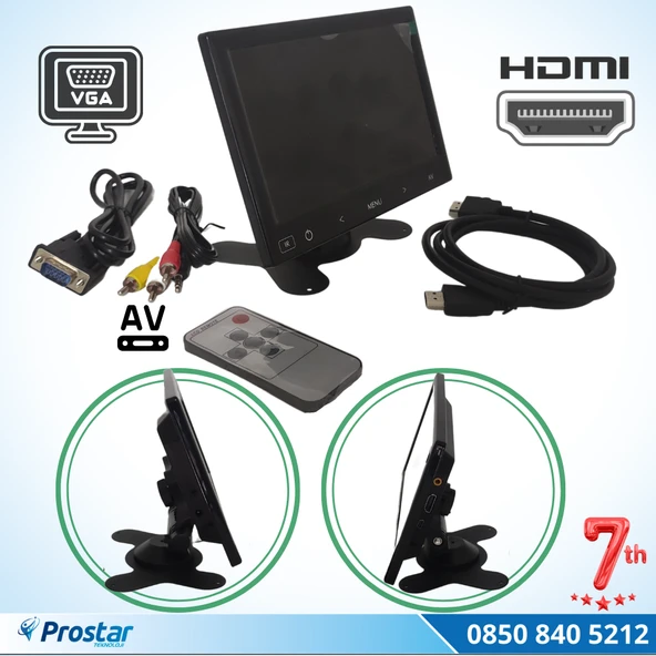 Araç Içi Monitör 7 inç Vga  Hdmı  Av Girişli Tft Lcd Ekran ürün görseli 1