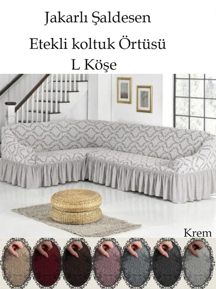 upmall jakarli Şal desen L köşe 5 kişilik koltuk örtüsü, Esnek koltuk kılıfı, osmanlı desen (350cm) ürün görseli 1