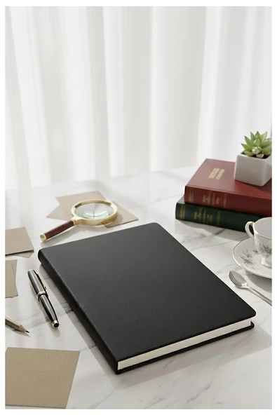 A4 Kareli Defter 160 Yaprak 1 Adet Siyah Termo Deri Kapaklı Defter 21x29cm Okul Defteri Kareli Defter Deri Kapaklı ürün görseli 1