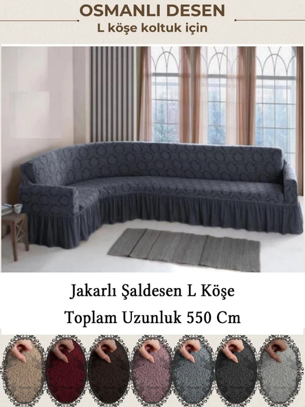 upmall jakarli Şal desen 7 Kişilik L köşe koltuk örtüsü, Esnek koltuk kılıfı, osmanlı desen (550cm) ürün görseli 1