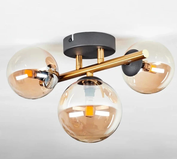 Rsylight Retro Metal Bal Opal Glop Camlı 3 Lü Tavan Plofyoner Avize ürün görseli 1