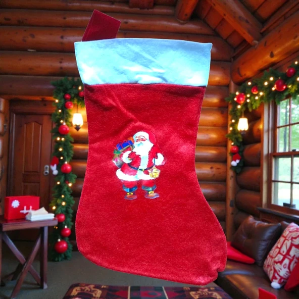 MİNİ BOY 30 CM NOEL BABA ÇORABI YILBAŞI SÜSLERİ NOEL BABALI ÇORAP NOEL BABA FİGÜRLÜ ÇORAP 30X17 CM ürün görseli 1