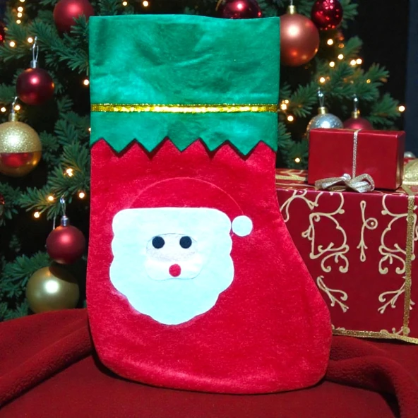 KÜÇÜK BOY 23 CM NOEL BABA ÇORABI NOEL BABA FİGÜRLÜ ÇORAP DEKOR YILBAŞI SÜSLERİ NOEL BABALI ÇORAP ürün görseli 1