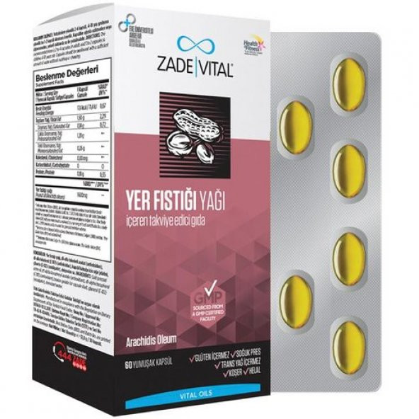 Zade Vital Fıstık Yağı 800 mg 60 Kapsül Blister ürün görseli 1