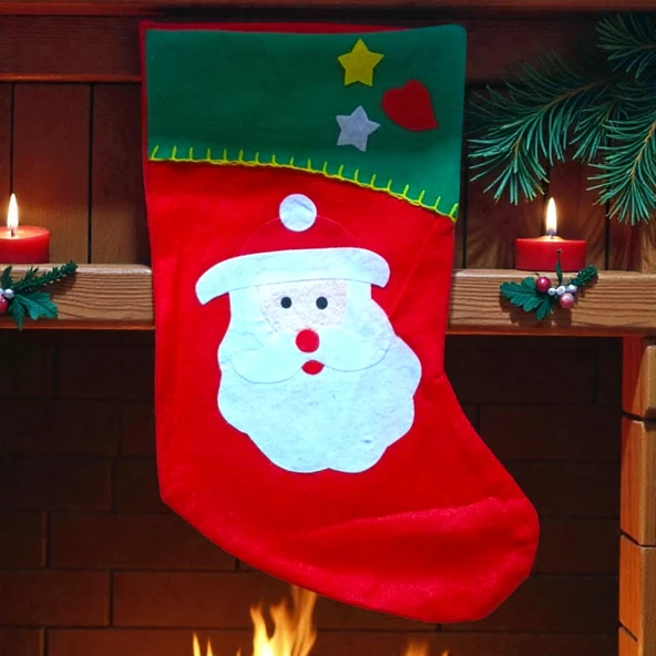 KIRMIZI NOEL ÇORABI NOEL BABA FİGÜRLÜ ÇORAP YILBAŞI SÜSLERİ YILBAŞI DEKORLARI 44 CM NOEL BABA ÇORABI ürün görseli 1