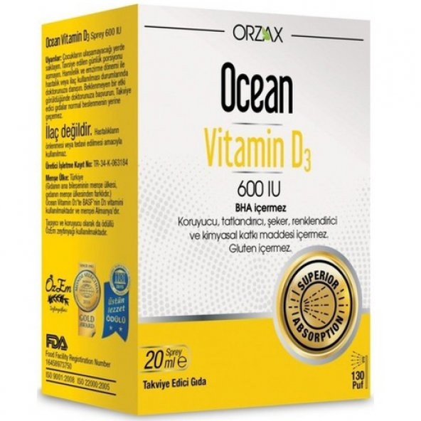 Ocean Vitamin D3 600 IU Oral Sprey 20 ml ürün görseli 1
