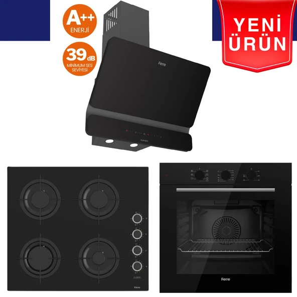 Ferre SilenArt Yeni Seri Ultra Sessiz Siyah  Ankastre Set ( QBL62CS  +  CS205-FA  +  D080 -SA ) ürün görseli 1