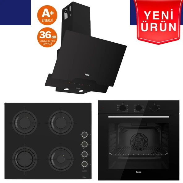 Ferre SilenArt Yeni Seri Ultra Sessiz Siyah  Ankastre Set ( QBL62CS  +  CS205-FA +  D063 -SA ) ürün görseli 1
