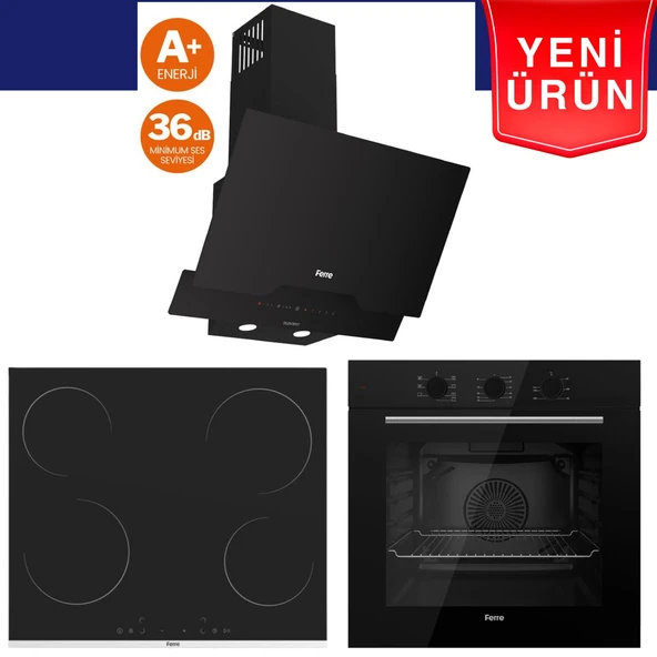 Ferre SilenArt Yeni Seri Ultra Sessiz Siyah  Ankastre Set ( QBL62CS  +  Ms261+  D063 -SA ) ürün görseli 1