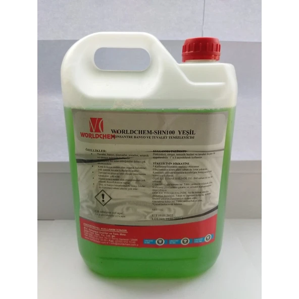 Worldchem Shn Yeşil 100  Banyo ve Tuvalet Temizleyici 5 Litre 1/30 su Konsantre ürün görseli 1