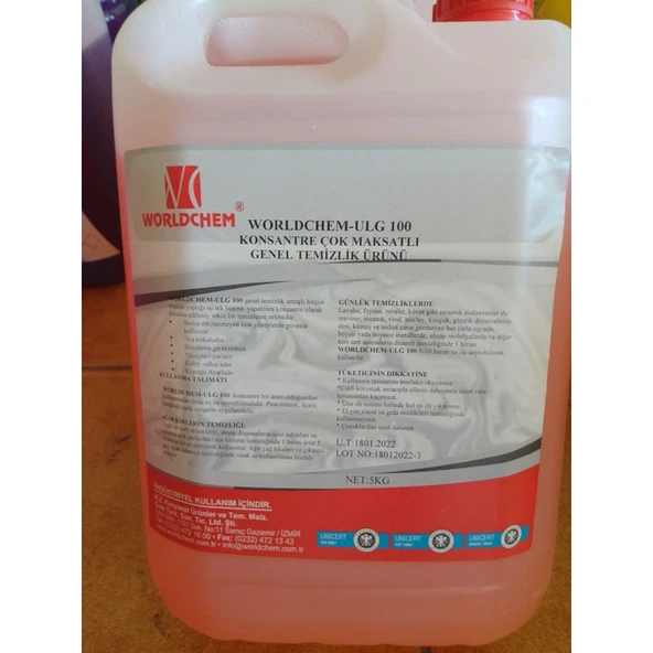 Worldchem Genel Temizlik Ürünü Kalıcı Esanslı ULG100 5 kg Konsantre 1/45 su ürün görseli 1