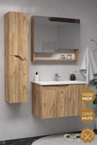Teta Home Napoli 65 cm MDF Banyo Dolabı Seti + Boy Dolabı  Atlantik Çam ürün görseli 1
