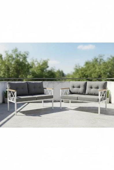 adımshops 2+2Balkon-bahçe-kafe-çay Seti-koltuk Takımı-oturma Grubu-ofis Koltuğu 2+2 beyaz profil demir ürün görseli 1