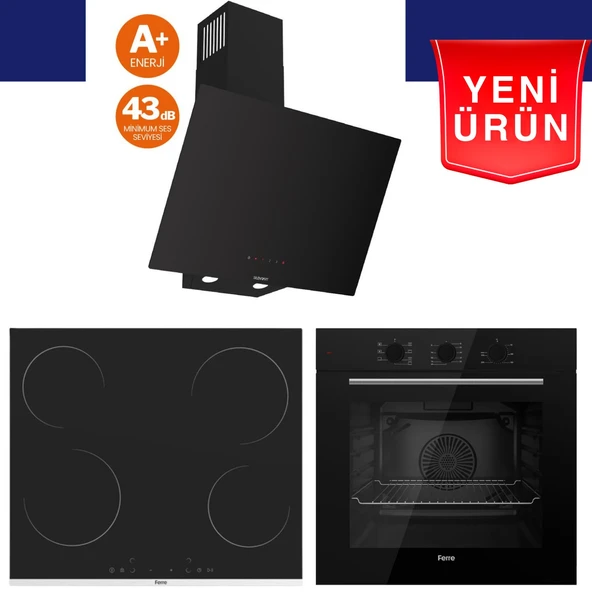 Ferre Morvana Ultra Sessiz Vitroseramik Elektrikli Ankastre Set (QBL62CS + MS 261 + D077 -SA ) ürün görseli 1