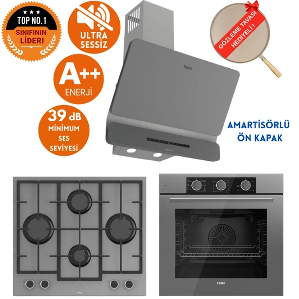 Ferre FryArt&SilentArt NORE/ Sessiz Yeni Seri Antrasit Gri Ankastre Set (D082-SA + QXE62CPR +LN388) ürün görseli 1
