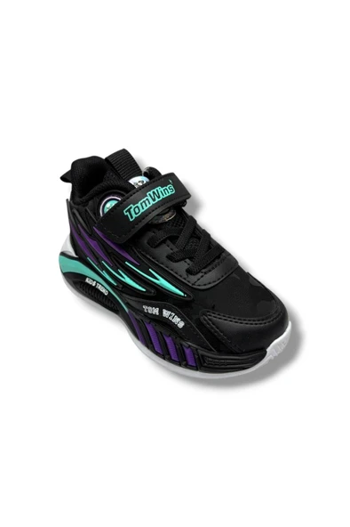 TomWins 004-26 Kamuflaj Desenli Cırtlı Anatomik Çocuk Sneaker Siyah Mor Yeşil 26-30 ürün görseli 1