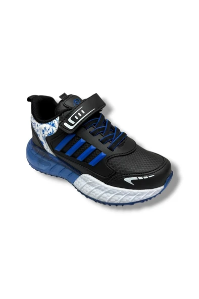 Lafonten 748F-26 Cilt Deri Anatomik Cırtlı Erkek Çocuk Sneaker Siyah Sax ürün görseli 1