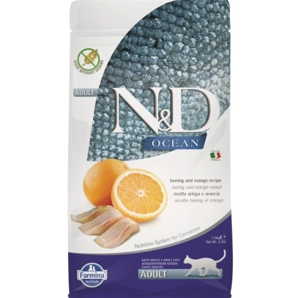 N&D Ocean Tahılsız Adult Ringa Balıklı ve Portakallı Yetişkin Kedi Maması 1.5 Kg ürün görseli 1