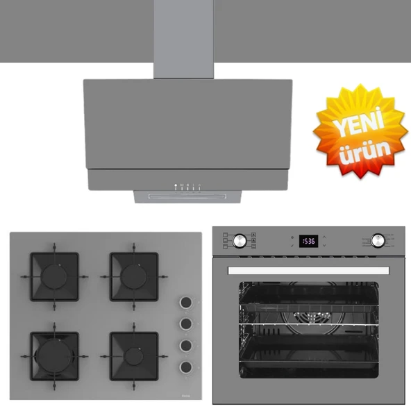 Ferre ve AFM Tech Markalı /  Greyva Gri -Antrasit  Ankastre Set ( SS206 + FM7710 + FM3407  ) ürün görseli 1