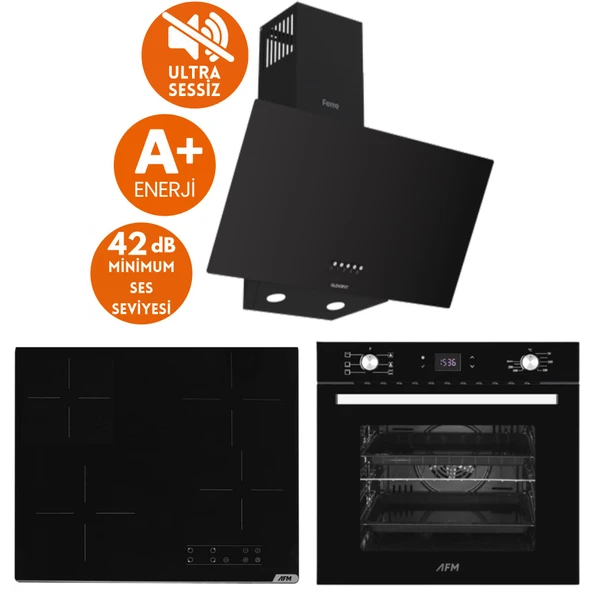 Ferre ve AFM Tech Markalı / BAE Sessiz Elektr. Vitro Ankastre Siyah  Set (D086-SA +V6-04 + FM7700 ) ürün görseli 1