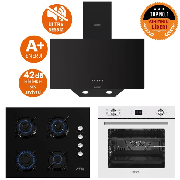 Ferre ve AFM tech MARKALI  / ELMAS Sessiz Davlumbazlı  Ankastre Set ( D086- SA + FM2200 + FM7701) ürün görseli 1