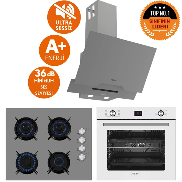 Ferre ve AFM Tech Markalı / GIGA  ANTRASİT&BEYAZ Cam Ankastre Set (D065-SA + FM2210 + FM7701 ) ürün görseli 1