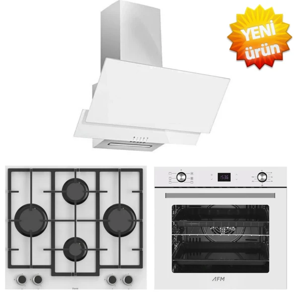 Ferre ve AFM Tech Markalı  / Ovio Beyaz Cam Turbolu Ankastre Set ( LN386  + FM3301 + FM7701 ) ürün görseli 1
