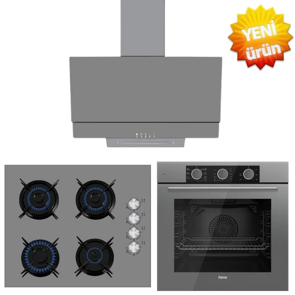 Ferre ve AFM Tech Markalı / GREYO / FRYART Antrasit  Ankastre Set ( QXE62CPR + FM2210  + FM3407 ) ürün görseli 1