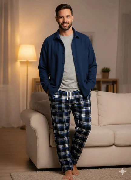 pijalüx tek alt ekose pijama ürün görseli 1