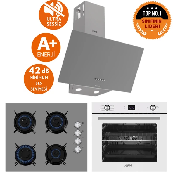 Ferre ve AFM Tech Markalı / GIVA ANTRASİT & BEYAZ Sessiz  Ankastre Set (D088-SA + FM2210 + FM7701 ) ürün görseli 1
