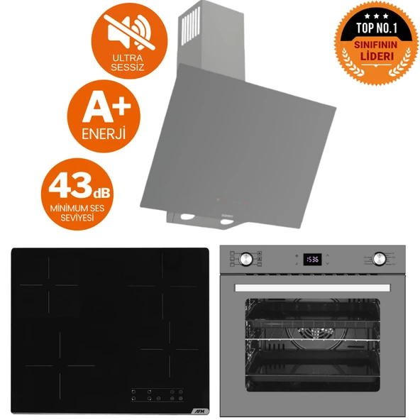 Ferre ve AFM Tech Marka / Antrasit Elektrikli Vitro. Sessiz Ankastre Set (D079-SA + V6-04 + FM7710) ürün görseli 1