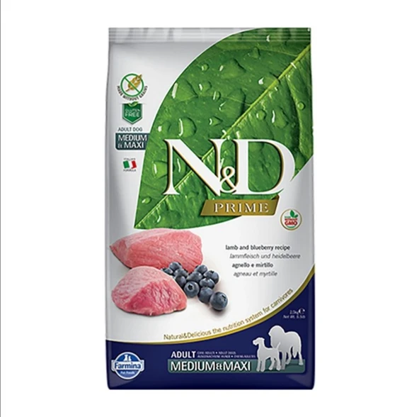 N&D Prime Tahılsız Adult Kuzu Eti ve Yaban Mersinli Orta ve Büyük Irk Yetişkin Köpek Maması 2.5 Kg ürün görseli 1