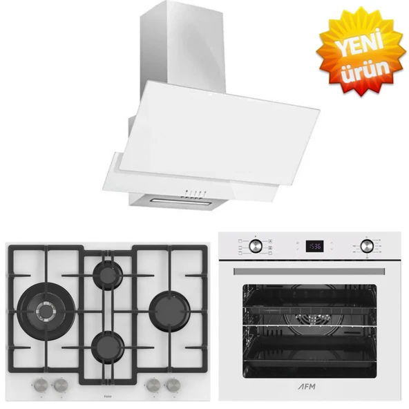 Ferre ve AFM Tech Markalı  / Fazio Beyaz Cam Turbolu Ankastre Set ( CS206-FA  + FM23301 + FM7701 ) ürün görseli 1