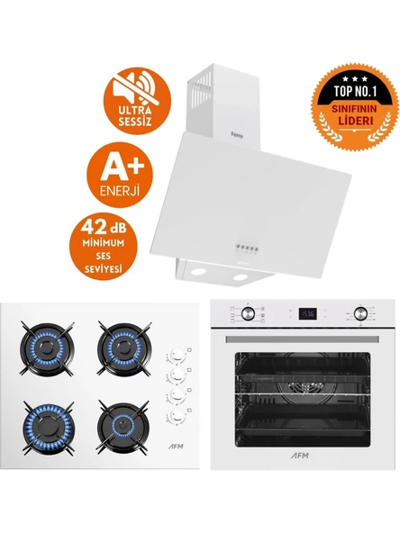 Ferre ve AFM Tech Markalı  / Beyaz Cam Turbolu Ankastre Set ( D087 + FM2201 + FM7701 ) ürün görseli 1