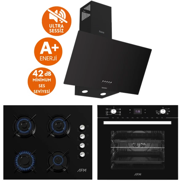 Ferre ve AFM tech Markalı / ELOE Siyah Sessiz  Ankastre Set (D086-SA + FM2200 + FM7700 ) ürün görseli 1