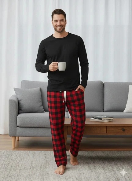 pijalüx tek alt ekose pijama ürün görseli 1