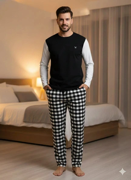 pijalüx tek alt ekose pijama ürün görseli 1