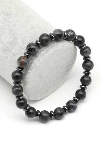 Spektrolit-Hematit Doğal Taş Bileklik 8 mm Küre Kesim - BLK-2049 ürün görseli 1